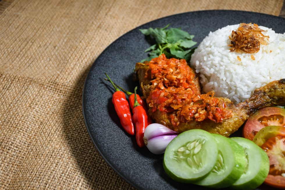 Ayam Geprek — smashed fried chicken with sambal